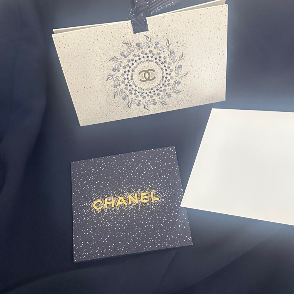 Chanel Navy and White Card Set with Gold Logo